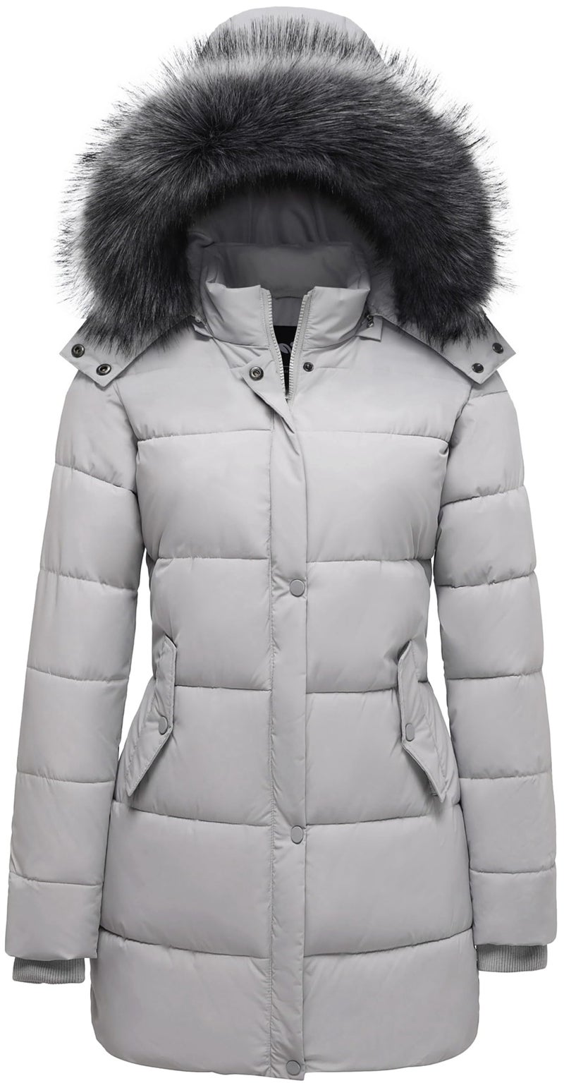 GGleaf Womens Winter Thicken Puffer Coat Warm Snow Jacket with Fur Removable Hood Grey Medium