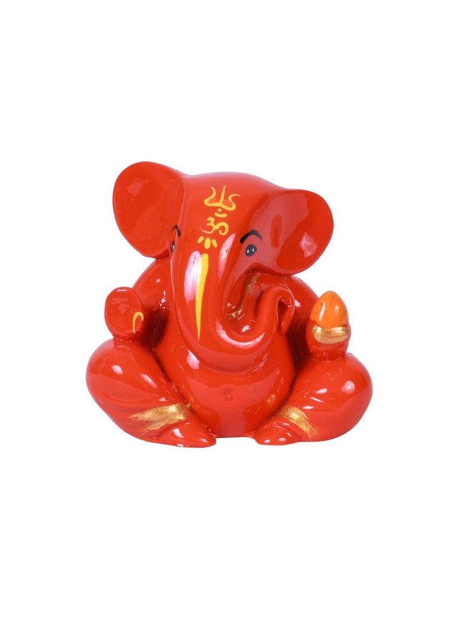 Craftam Polyresin Orange Ganesha Statue for Car Dashboard God Ganesh Murti Ganpati Idol Figurine with Double Side Tape - Image 1