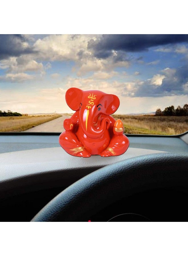 Craftam Polyresin Orange Ganesha Statue for Car Dashboard God Ganesh Murti Ganpati Idol Figurine with Double Side Tape - Image 5