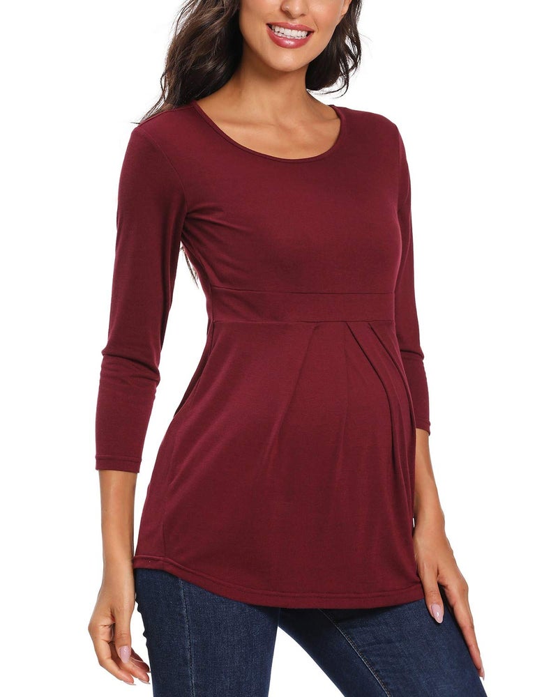 Glampunch Women's Maternity Tops Short & 3/4 Sleeve Round Neck Front Pleat Peplum Tunic Top Pregnancy Shirts - Image 3
