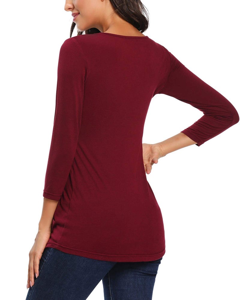 Glampunch Women's Maternity Tops Short & 3/4 Sleeve Round Neck Front Pleat Peplum Tunic Top Pregnancy Shirts - Image 5