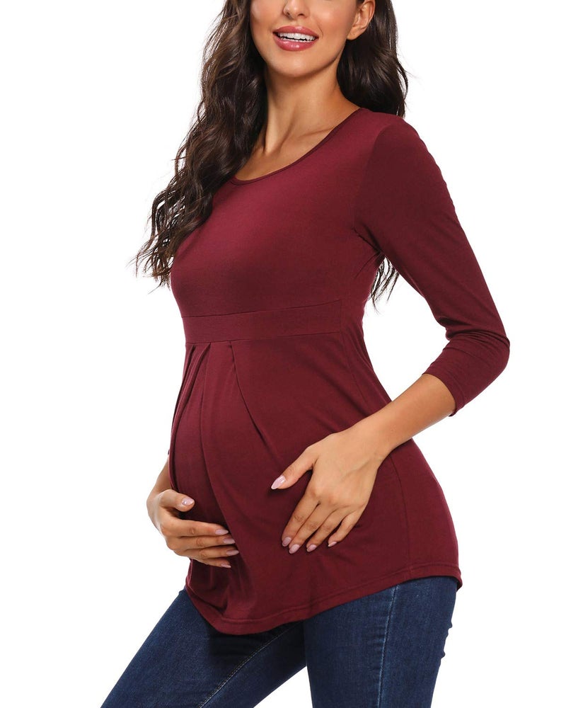 Glampunch Women's Maternity Tops Short & 3/4 Sleeve Round Neck Front Pleat Peplum Tunic Top Pregnancy Shirts - Image 4