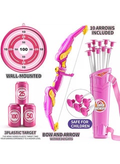 Occuwzz Kids Bow and Arrow Toy Set LED Light Up Archery Toys Outdoor Indoor Shooting Games Toys Boys Grils Birthday Gifts Pink light bow and arrow  - Image 1