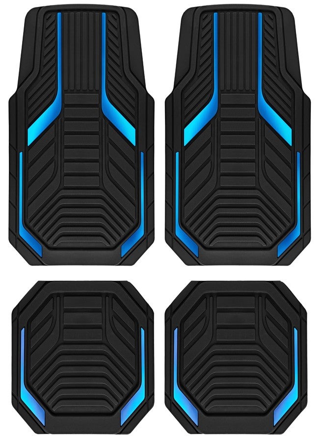 PIC AUTO Heavy Duty Rubber Floor Mats, Blue Aluminum Film Car Mats Set, Front and Rear Car Mats with Anti-Slip Backing, All Weather Protection, Trim-to-Fit for Automotive SUV, Sedan, Van - Image 1