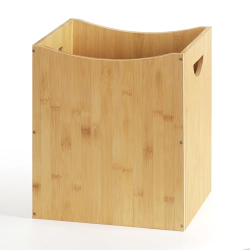 MOOACE Small Wastebaskets, 5 Gallon Trash Can with Handles, Rectangular Waste Baskets Bamboo Garbage Can for Bathroom Kitchen Living Room Office Decorative Under Counter - Image 1