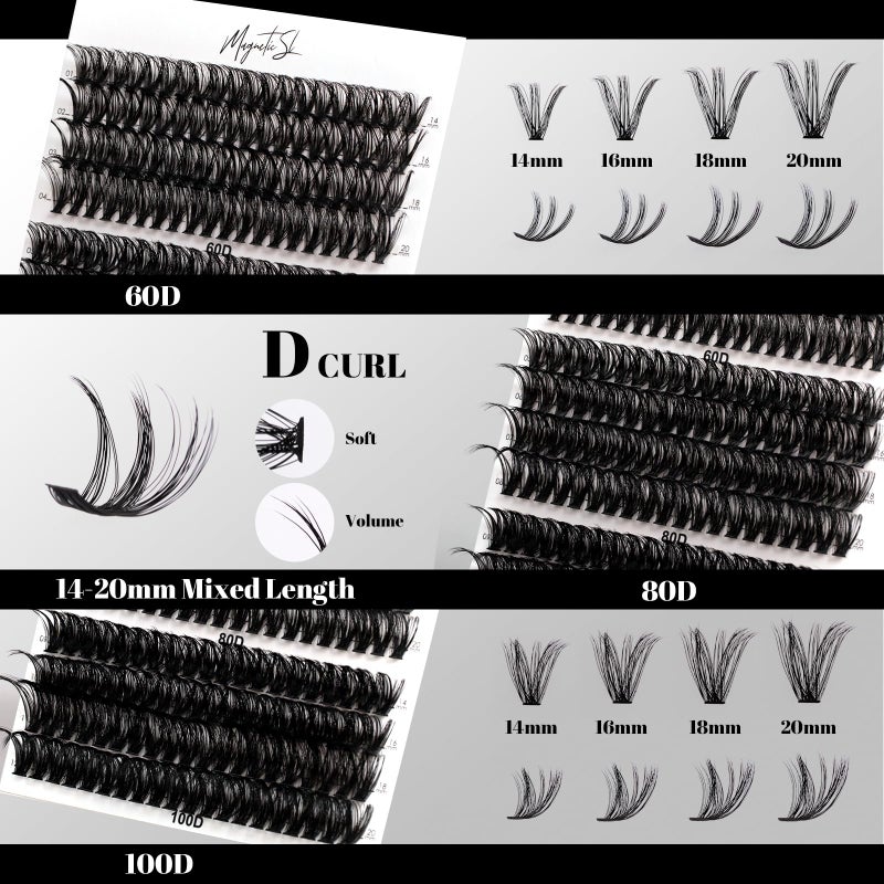 Magnetic SL Lash Clusters 480 Clusters 10-20mm False Eyelash 60D 80D 100D Thick Eyelash Extension 20D 30D 40D Individual Eyelashes Multi-Style DIY Lash Extensions for Beginners(20D-100D-D, 10-20MIX) - Image 4