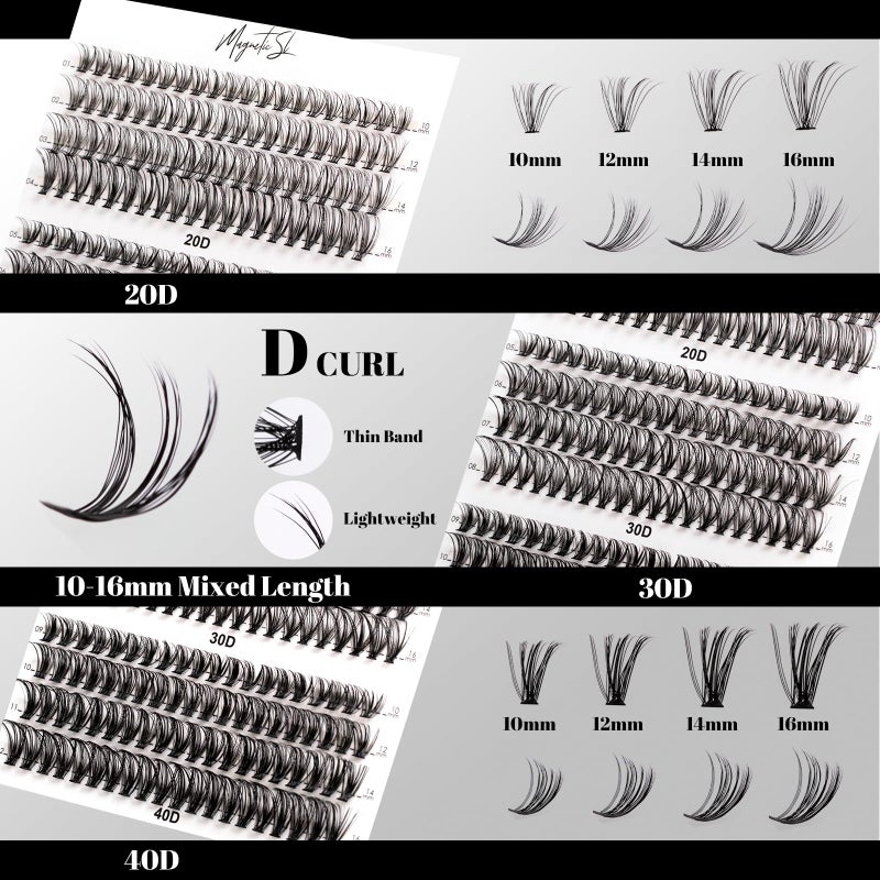Magnetic SL Lash Clusters 480 Clusters 10-20mm False Eyelash 60D 80D 100D Thick Eyelash Extension 20D 30D 40D Individual Eyelashes Multi-Style DIY Lash Extensions for Beginners(20D-100D-D, 10-20MIX) - Image 3