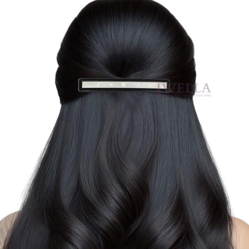 JWELLA Minimalist Rectangular Hair Clips for Women & Girls | Set of 2 Back-Grip Barrettes in Black & Beige | Sleek & Strong Metal Hold (Black & White) - Image 3