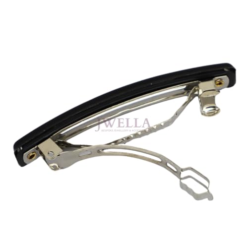 JWELLA Minimalist Rectangular Hair Clips for Women & Girls | Set of 2 Back-Grip Barrettes in Black & Beige | Sleek & Strong Metal Hold (Black & White) - Image 5