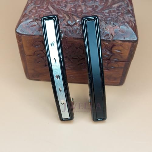 JWELLA Minimalist Rectangular Hair Clips for Women & Girls | Set of 2 Back-Grip Barrettes in Black & Beige | Sleek & Strong Metal Hold (Black & White) - Image 2