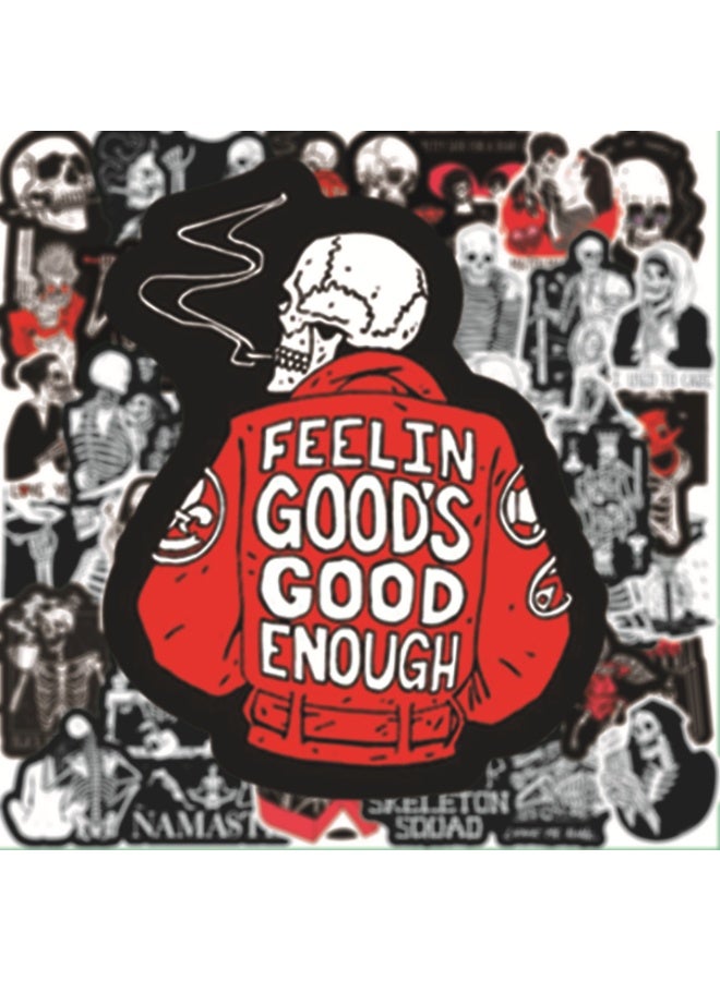 NIBEMINENT 50 قطعة ملصقات مائية ملهمة من جماجم كرتونية غوثية حمراء وسوداء، طباعة عالية الدقة بألوان زاهية، مناسبة للكمبيوتر المحمول، لوح التزلج، الأمتعة، زجاجة الماء، الجيتار، الأعمال اليدوية - Image 3