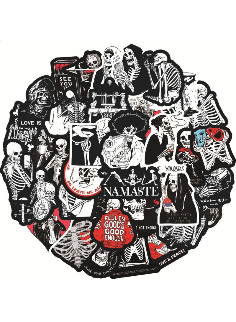 NIBEMINENT 50 قطعة ملصقات مائية ملهمة من جماجم كرتونية غوثية حمراء وسوداء، طباعة عالية الدقة بألوان زاهية، مناسبة للكمبيوتر المحمول، لوح التزلج، الأمتعة، زجاجة الماء، الجيتار، الأعمال اليدوية - Image 1