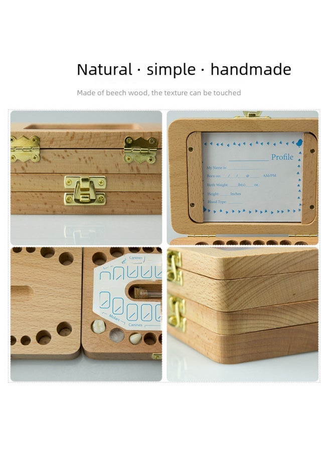 Children's Wooden Tooth Box Baby Boys Girls Milk Teeth Collection Frame Memorial Preservation Box Infant Hair Storage Case-Color:Fillet Photo Frame-English  - Image 5