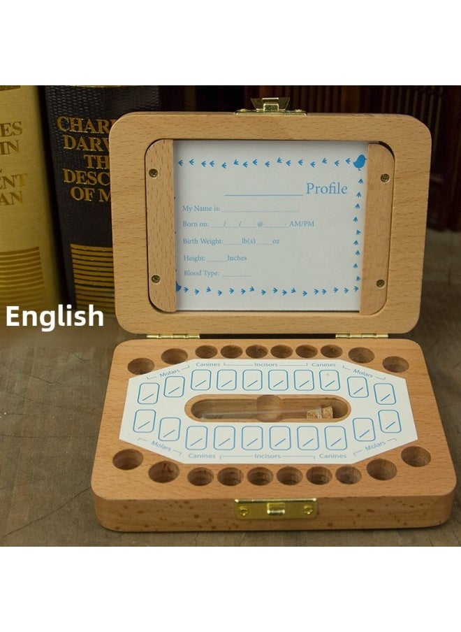 Children's Wooden Tooth Box Baby Boys Girls Milk Teeth Collection Frame Memorial Preservation Box Infant Hair Storage Case-Color:Fillet Photo Frame-English  - Image 1
