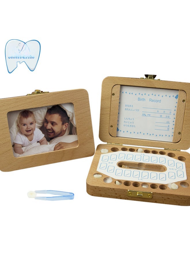 Children's Wooden Tooth Box Baby Boys Girls Milk Teeth Collection Frame Memorial Preservation Box Infant Hair Storage Case-Color:Fillet Photo Frame-English  - Image 2