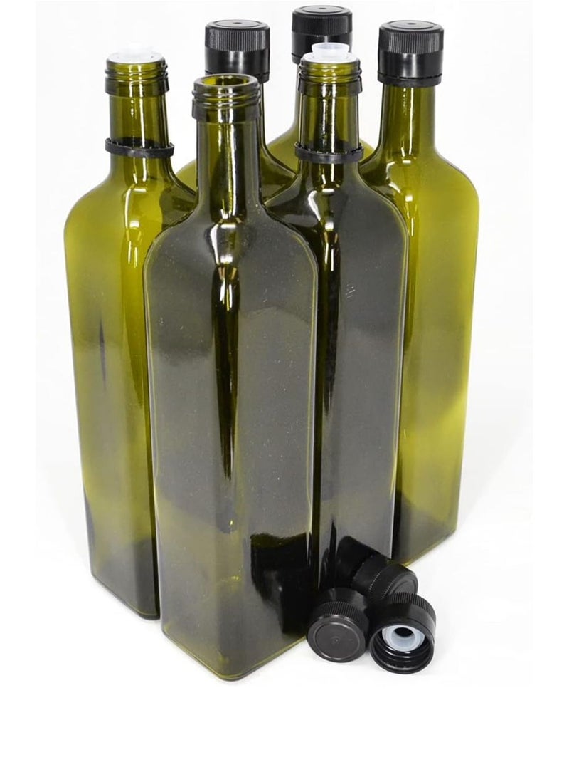 Olive Oil Bottles with Cap & Pourer Fitment, Green 750ml - Pack of 6