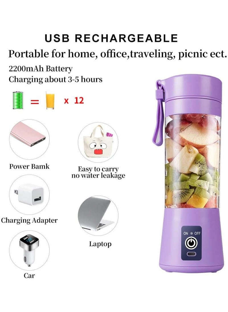 Scrolls - Premium Quality Portable 6 Blade Blender Cup,Electric USB Juicer Blender,Mini Blender Portable Blender For Shakes and Smoothies, Juice, 380ml, Great for Mixing-Purple - Image 1