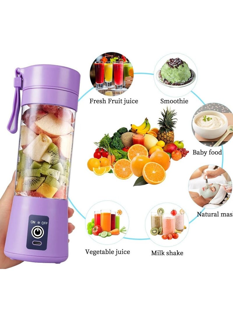 Scrolls - Premium Quality Portable 6 Blade Blender Cup,Electric USB Juicer Blender,Mini Blender Portable Blender For Shakes and Smoothies, Juice, 380ml, Great for Mixing-Purple - Image 1