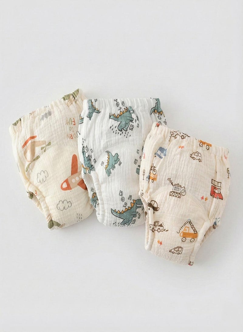 babyqlo Muslin Dino and Vehicle Potty Training Pants Set of 3 - Image 1