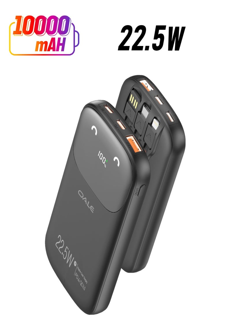 OALE 10000mAh, Digital Display Power Bank, 22.5W Fast Charging, Built-in Apple + Type-C Cables  - Image 1