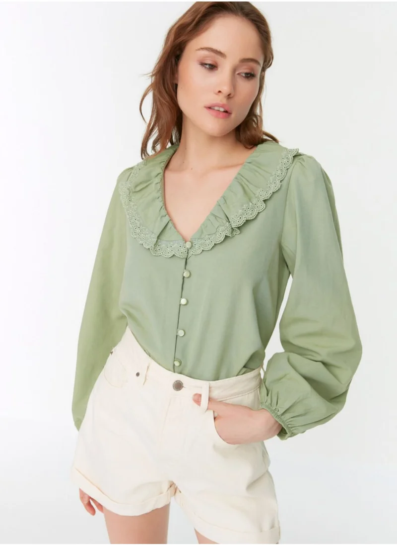 trendyol Lace Trim Button Down Shirt