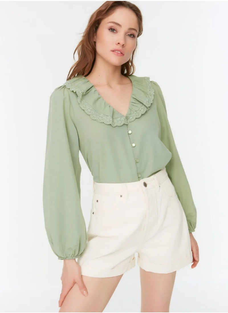 trendyol Lace Trim Button Down Shirt