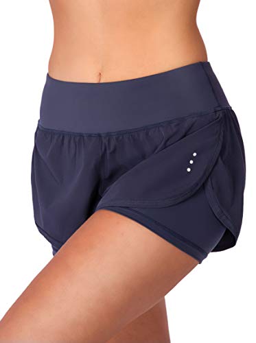 Soothfeel Women's 2 in 1 Running Shorts Workout Athletic Gym Yoga Shorts for Women with Phone Pockets Navy Blue - Image 3