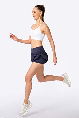 Soothfeel Women's 2 in 1 Running Shorts Workout Athletic Gym Yoga Shorts for Women with Phone Pockets Navy Blue - Image 4