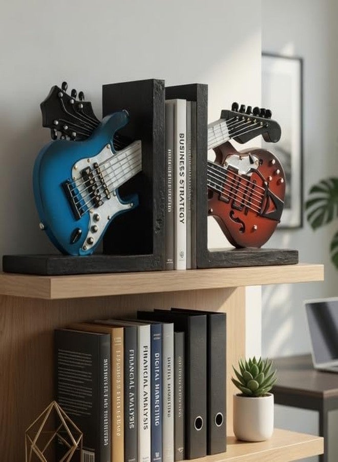 Bellaa Decorative Vintage Guitar Bookends Book Ends for Shelves Music Deluxe Bookshelf Desktop Home Study Room Office Schools 23033 - Image 4