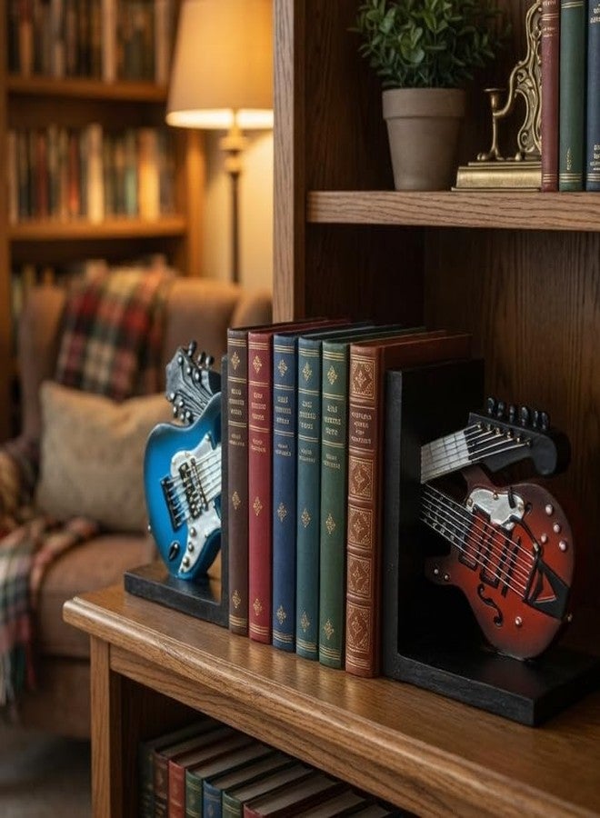 Bellaa Decorative Vintage Guitar Bookends Book Ends for Shelves Music Deluxe Bookshelf Desktop Home Study Room Office Schools 23033 - Image 3