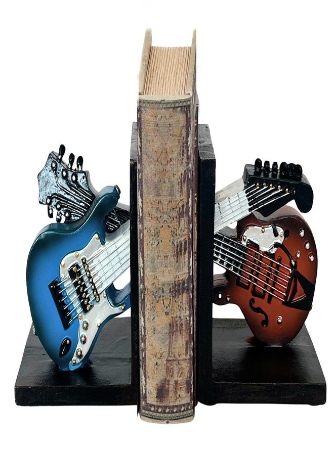 Bellaa Decorative Vintage Guitar Bookends Book Ends for Shelves Music Deluxe Bookshelf Desktop Home Study Room Office Schools 23033 - Image 2