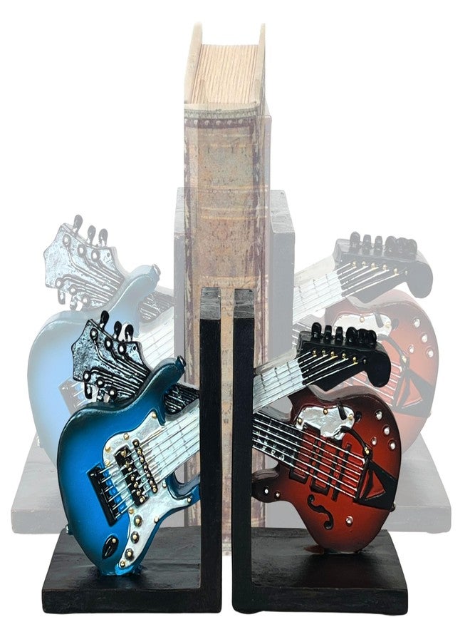 Bellaa Decorative Vintage Guitar Bookends Book Ends for Shelves Music Deluxe Bookshelf Desktop Home Study Room Office Schools 23033 - Image 1