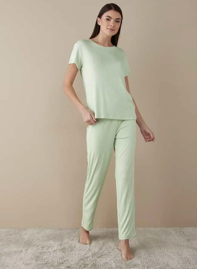 Splash FAV Ribbed Round Neck T-shirt and Pyjama Set