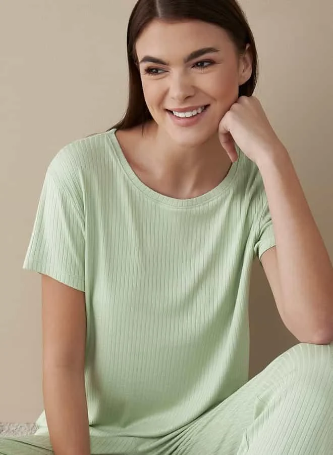 Splash FAV Ribbed Round Neck T-shirt and Pyjama Set