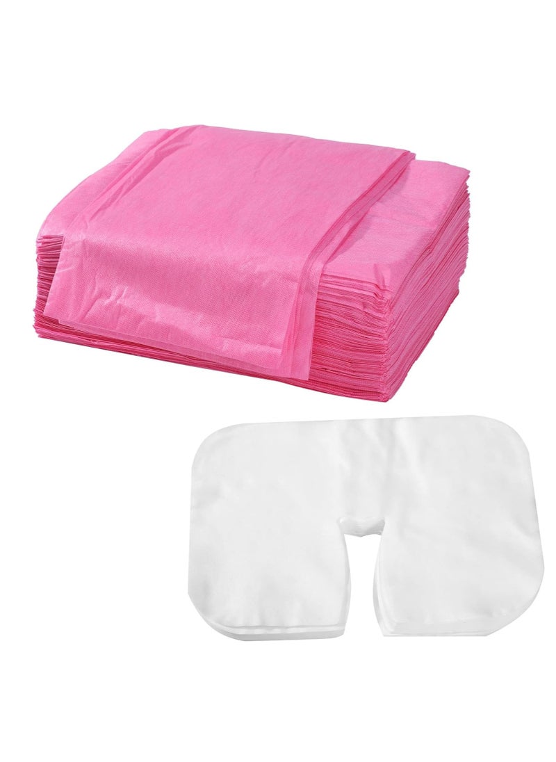 Excefore 100 Pieces Disposable Non Woven Massage Table Sheets Set Include 50 Pieces 31x71 Inches Soft Massage Bed Sheet & 11x14 Inches Face Cradle Covers For Massage Beauty Salon - Pink  - Image 4
