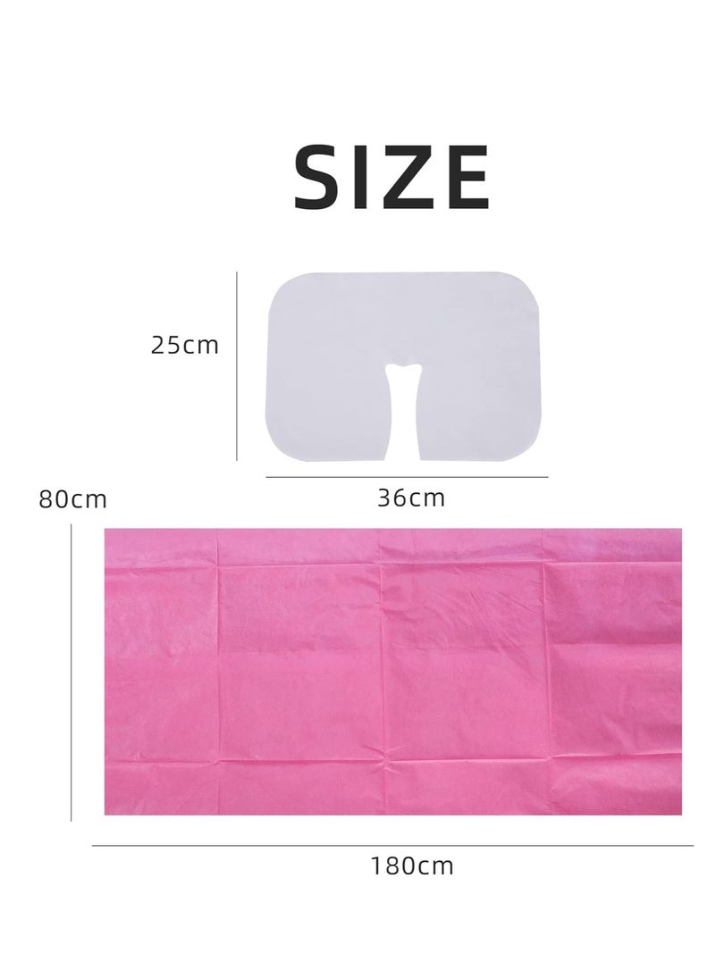 Excefore 100 Pieces Disposable Non Woven Massage Table Sheets Set Include 50 Pieces 31x71 Inches Soft Massage Bed Sheet & 11x14 Inches Face Cradle Covers For Massage Beauty Salon - Pink  - Image 2