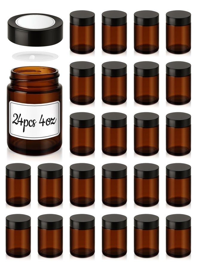 Tecohouse 4 oz Glass Jars with Lids, 24 Pack Amber Small Glass Jars with Black Lids Leakproof Round Airtight Empty Cosmetic Travel Containers with Inner Liners For Lotions Powders and Candle Making - Image 1