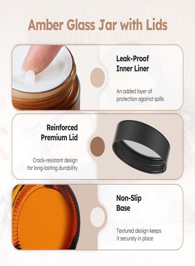 Tecohouse 4 oz Glass Jars with Lids, 24 Pack Amber Small Glass Jars with Black Lids Leakproof Round Airtight Empty Cosmetic Travel Containers with Inner Liners For Lotions Powders and Candle Making - Image 2