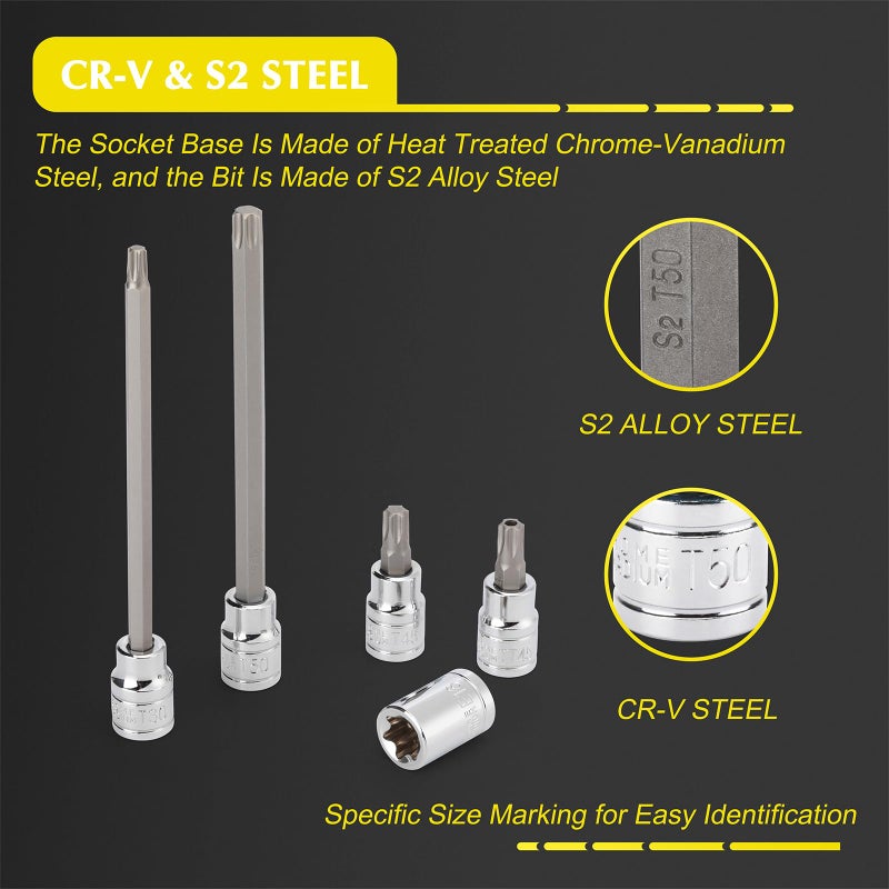 EMENTOL ايمنتول 48 قطعة 3/8 بوصة د. ماستر توركس بت مجموعة مقابس Cr-V S2 الصلب 5.9 "" طول ستار بت مجموعة مقابس E4 -E20 T10-T60 Tt10-Tt60 - Image 3