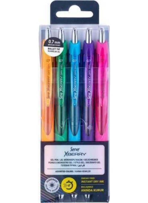 Xberry Gel Pen 0.7mm Round Tip 5 Pack SV-XBRGELY0.7B5KRPB