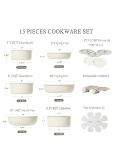 15-Piece Detachable Cookware Set Aluminum Pots And Pans, Non-Stick Surface. Oven And Dishwasher Safe, Suitable For All Stoves, Ice Cream Color - pzsku/Z05A0D28FEBD547AF5501Z/45/_/1732870646/9e202563-ed79-4891-bf6e-be77dbf34f02