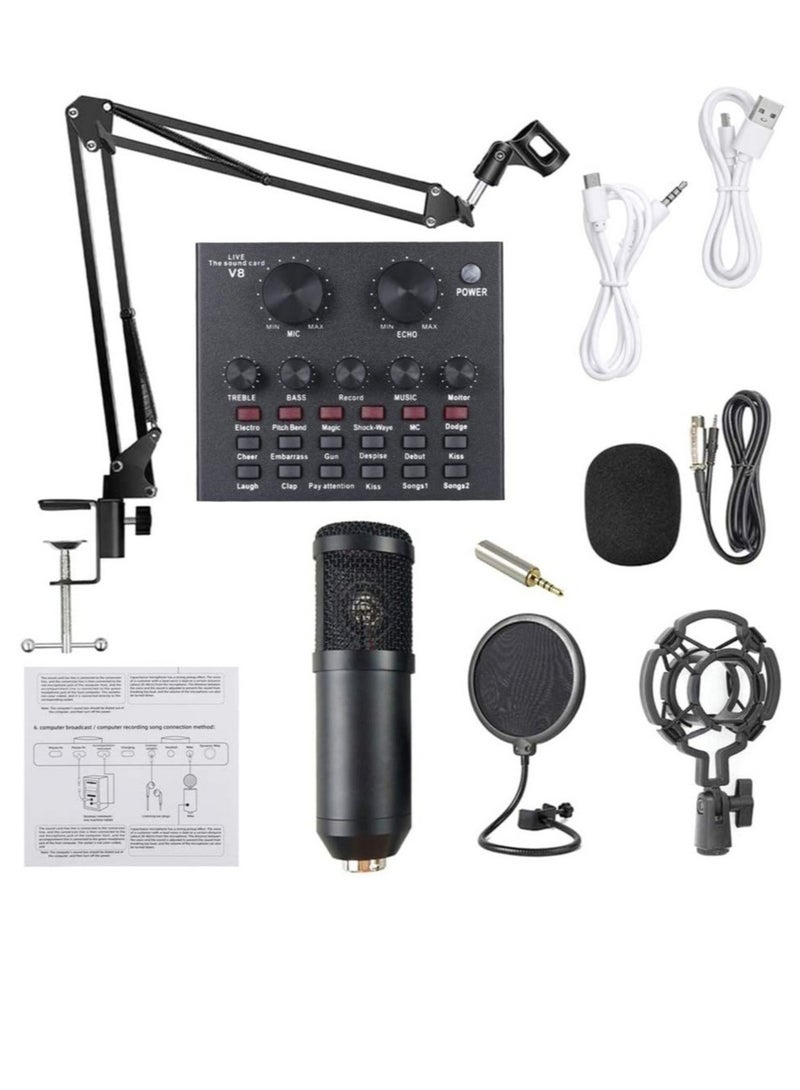 إلترازون Microphone,Live Sound Card & BM800 Suspension Microphone Kit Broadcasting Recording Condenser Microphone Set Intelligent Volume Audio Mixer Sound Card for Computer PC Live Sound - Image 3