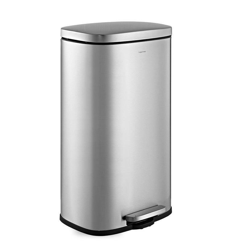 happimess HPM1011A Curtis 8Gallon StepOpen Trash Can with SoftClose Lid Modern Minimalistic Fingerprint Proof for Home Kitchen Laundry Room Office Bedroom Bathroom Chrome