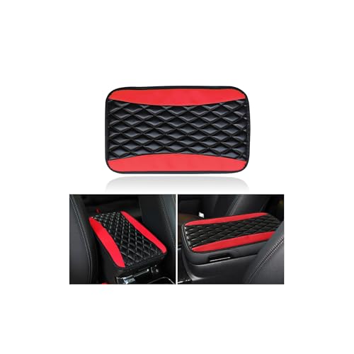 Couslcd Auto Center Console Pad Universal Waterproof Armrest Seat Box Cover Car Interior Accessories Leather Auto Armrest Cover Protector for Most Vehicle SUV Truck Red - Image 1