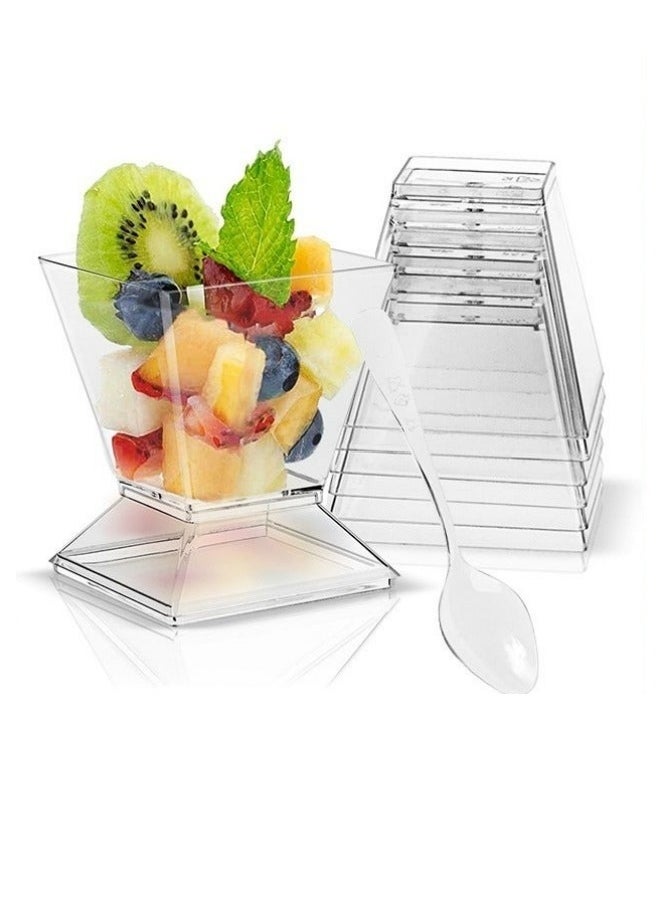 MIXDE 50-Pack Clear Dessert Cups with Lids and Spoons for Parties, Yogurt, Fruit, Ice Cream, Appetizers 60ml  - Image 1