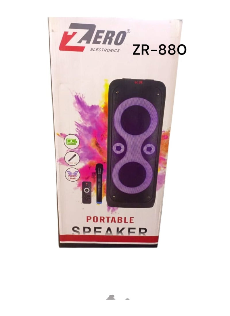 زيرو - مكبر صوت مدمج مزود ببطارية و تقنية البلوتوث - منفذ بطاقة ذاكرة - منفذ USB - منفذ ميكروفون - مع ميكروفون - مع إضاءة RGB موديل ZR-880 - أسود - Image 1