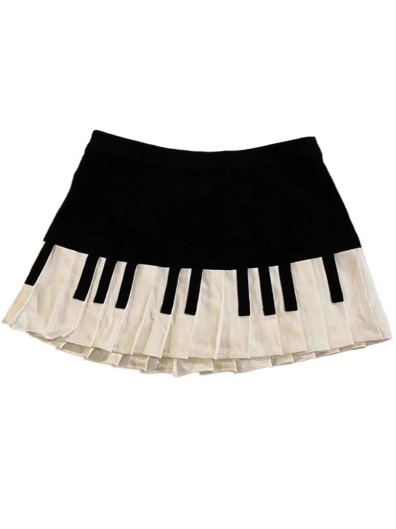 TYATVS Piano Skirt Mini Skirts for Women High Waisted Short Piano Skirt Y2k Harajuku Dark Coquette Aesthetic Grunge (A-Black-1,Small) - Image 1