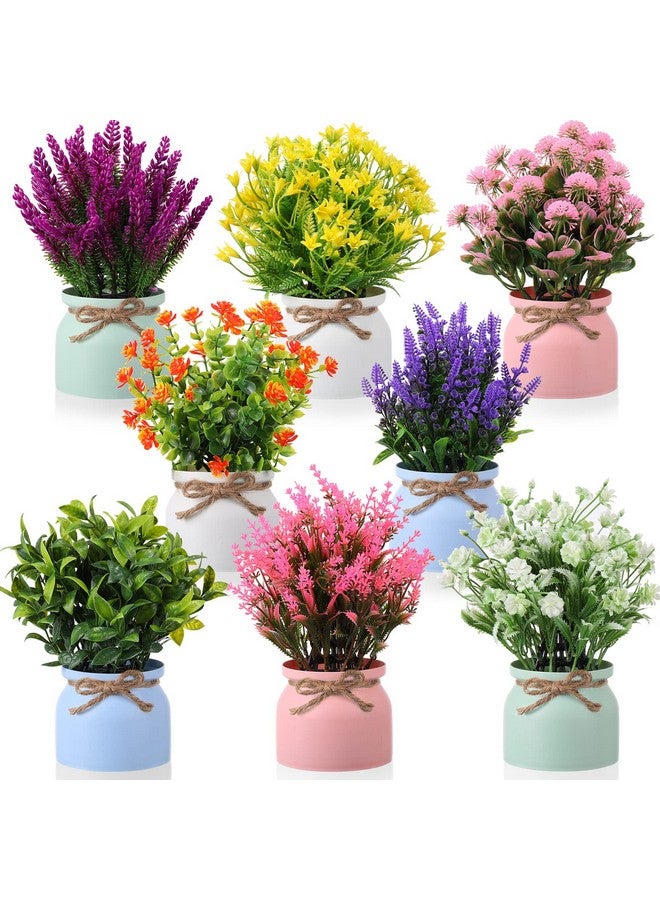 Cindeer Artificial Potted Flowers Fake Potted Plants Plastic Faux Flowers For Home Decor Indoor Small Artificial Plants In Pots For Wedding Home Desk Tabletop Outdoor Office Kitchen (Fresh Style 8 Pcs) - Image 1