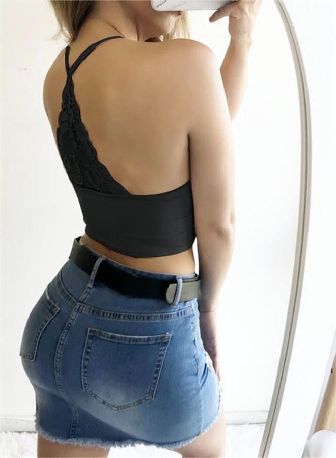 NIBEMINENT Women'S 2 Piece Lace Splice Tank Top Spongeless Cushion Short Back - Image 2