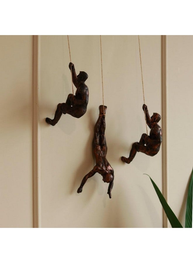 CLOUD INDIA Creative Set of 3 Retro Rock Climbing Figures Resin Sculpture Figures Wall Decorations Living Room Wall Decorations (Copper) - Image 1